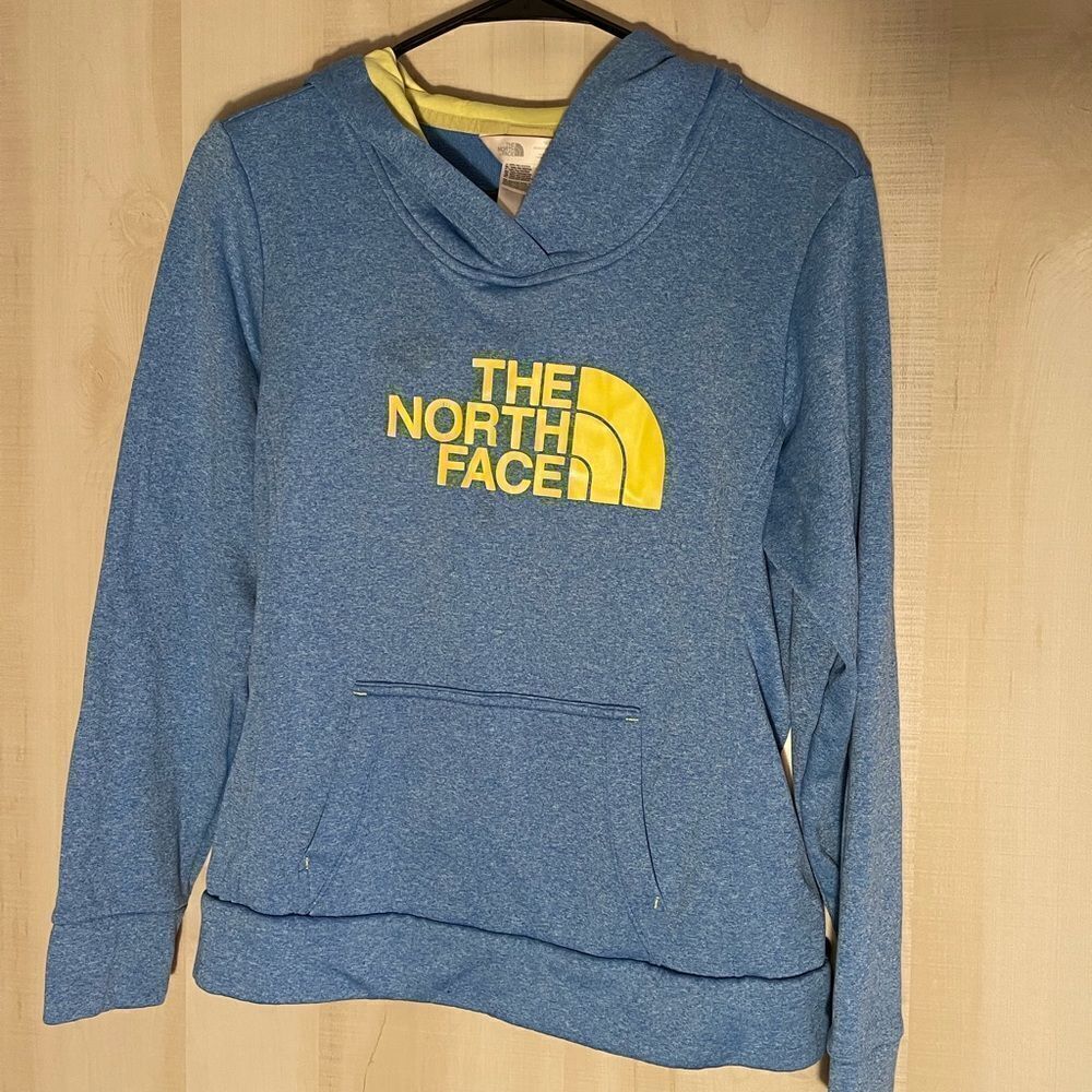 The North‎ Face blue and yellow hoodie, size medium